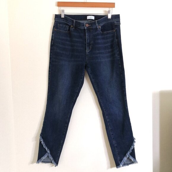 NWOT LOFT Cross Front Fringe Jeans Size 8 Medium Wash - Picture 1 of 5
